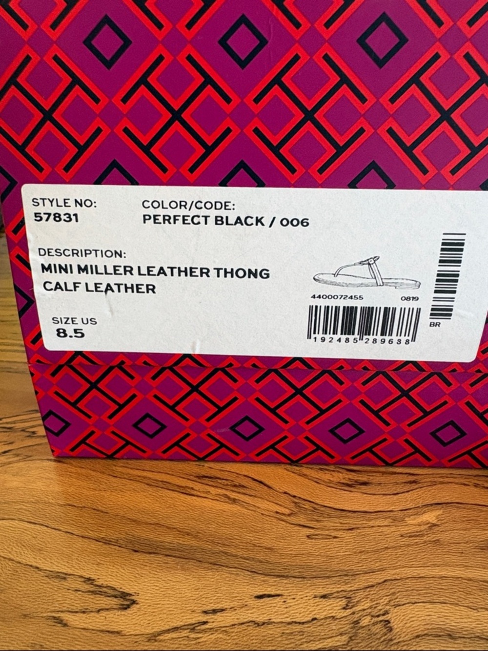 Tory Burch Black Leather Thong Sandals with Gold Logo Accent-Mini Millers - Picture 2 of 3